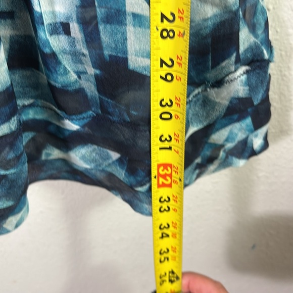 Theory 100% Silk Abstract Blue Teal Black Mini Ruffled Flutter Sleeves Dress 6 - Picture 5 of 14